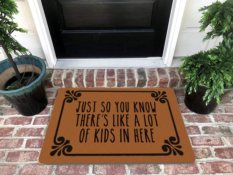 Assaoy Front Door Mat Outside Entrance,Just So You Know There's Like A Lot of Kids in Here Funny Doormats,Entrance Floor Front Mat Indoor//Kitchen Non-Slip Durable Patio Home 23.6 x15.7 in - Image 1